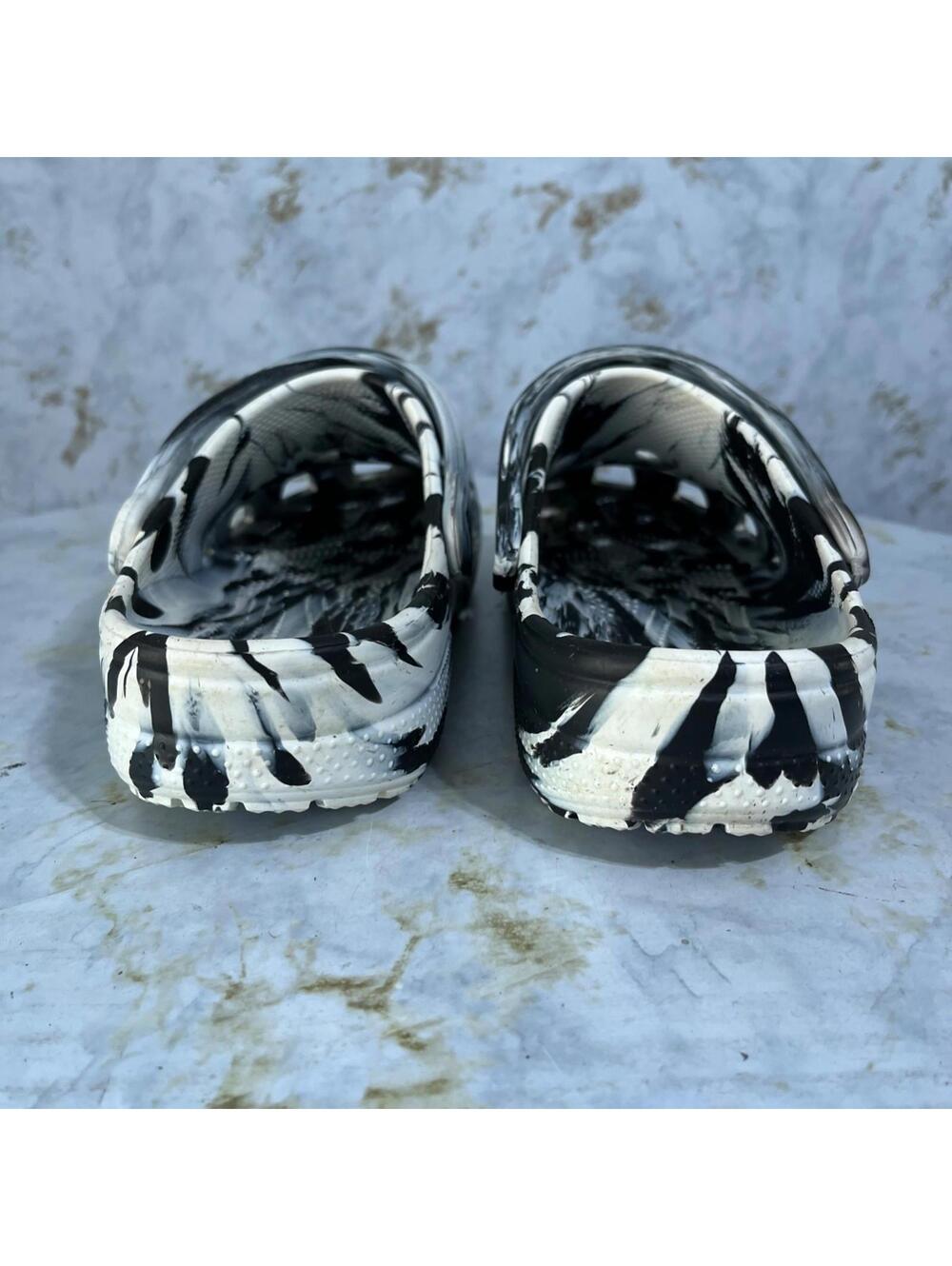 Crocs Classic Womens Sz 9 Shoes Black White Slides Comfort Casual Marbled Sandal - Picture 5 of 10